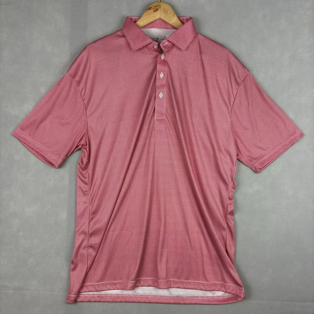 Collars & Co Dress Collar Polo Mens XL Red White Houndstooth Stretch Preppy
